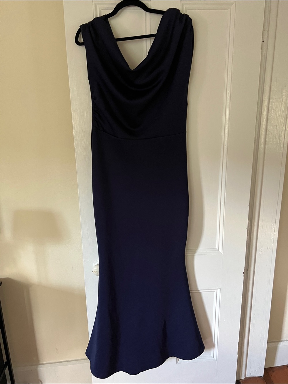 Classic Navy Maxi Dress with Draped Cowl Neck